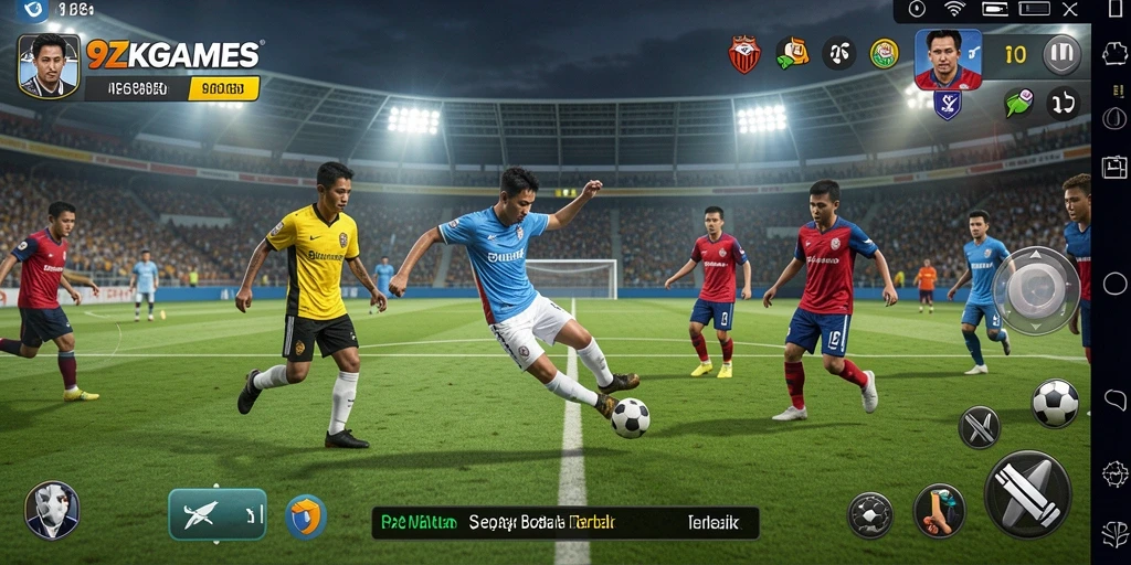 Screenshot gameplay 9ZKGAMES dengan aksi sepak bola seru.