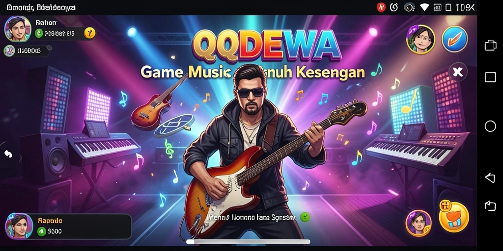 Screenshot QQDEWA menampilkan antarmuka gameplay musik yang menarik.